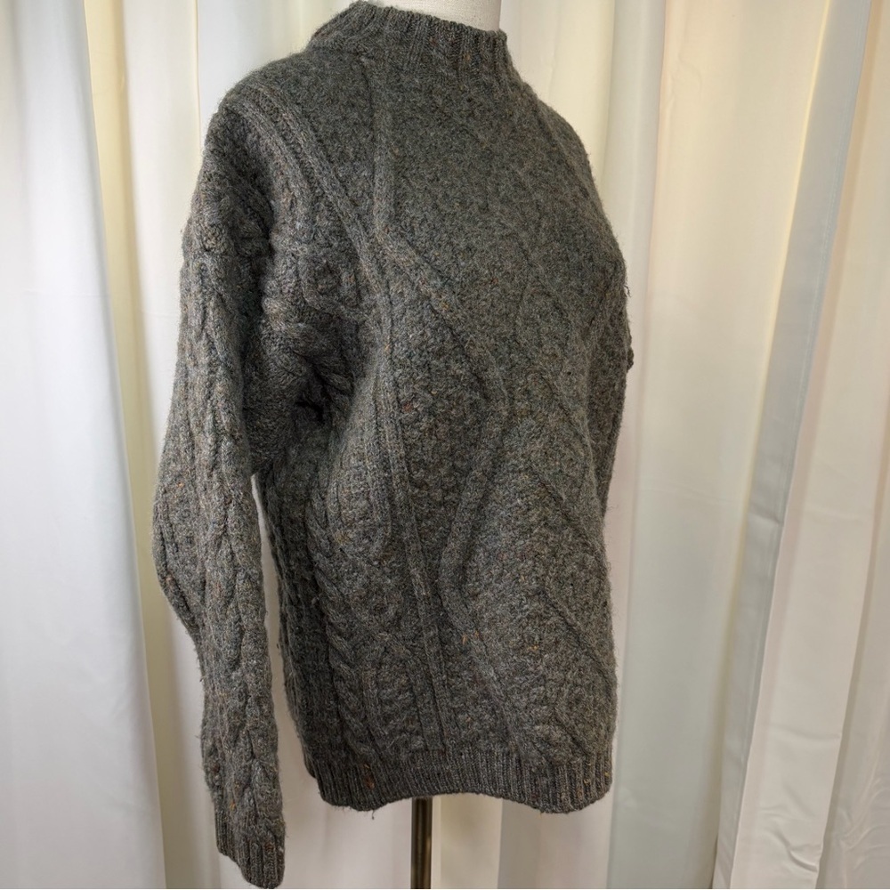 West Highland Woollens Scottish Wool Cable Knit Mock-Neck Sweater in Green/Gray - Picture 13 of 15